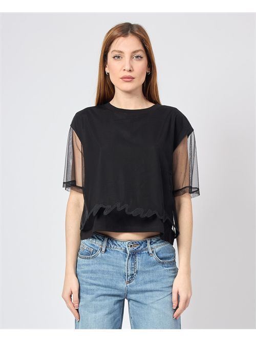 AX women's t-shirt with sheer sleeve ARMANI EXCHANGE | XW000541-AF10359UC001